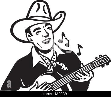 Cowboy à jouer de la guitare - Retro Clipart Illustration Illustration de Vecteur