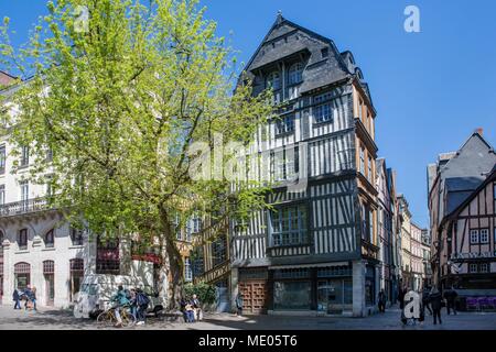 France, Rouen, Place Barthélémy, l'angle de la rue Damiette et de la rue Martainville, Banque D'Images