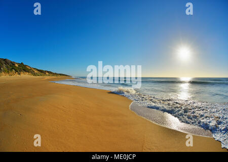 Surfez sur le rivage de 90 Mile Beach au Paradise Beach avec le soleil qui brille au-dessus de l'océan à Victoria, Australie Banque D'Images