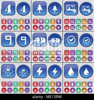 Quatre, sapin, Photo, neuf, 4D, Tick, pente glissante, Flash, Drop. Un grand ensemble de boutons multicolores. Vector illustration Illustration de Vecteur