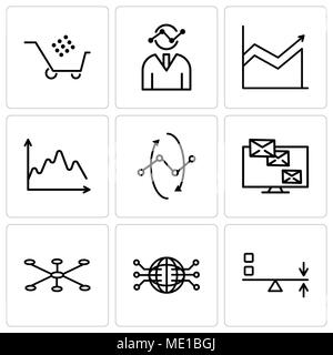 Ensemble de 9 icônes modifiable simple comme Sun Flare, Globe connecté circuit, connexion de données, d'analyse des données de surveillance, d'analyse, les données, les cercles d'interface Illustration de Vecteur