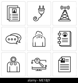 Ensemble de 9 icônes modifiable simple comme moniteur, paramètres, contactez book, cloud computing, Chat, antenne, bouchon, Circulaire, peut être utilisé pour le mobile, l'interface utilisateur web Illustration de Vecteur