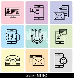 Ensemble de 9 icônes modifiable simples telles que la configuration, mail, téléphone, Chat en smartphone, Paramètres, Smartphone, mail, Chat en Smartphone, la lecture du courrier sur le tour Illustration de Vecteur