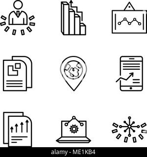 Ensemble de 9 icônes modifiable simple tels que l'analyse de données, analyse, circulaire portable Bars tableau de stock Mobile, analyse de données, graphique 3D graphique, Da Illustration de Vecteur