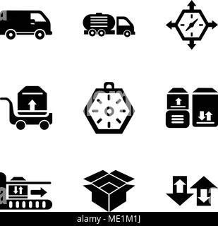 Ensemble de 9 icônes modifiable simple tels que les flèches de couple, à destination, sur le matériel roulant, les colis de transport pour la livraison de stockage, Localizati Illustration de Vecteur