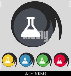 Icône de l'Erlenmeyer de signe. Symbole sur cinq touches de couleur. Vector illustration Illustration de Vecteur