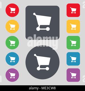L'icône panier signe. Un ensemble de 12 boutons de couleur. Modèle plat. Vector illustration Illustration de Vecteur