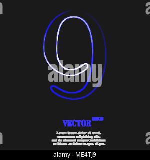 Numéro Neuf symbole icône avec effet de néon bleu. Vector illustration Illustration de Vecteur