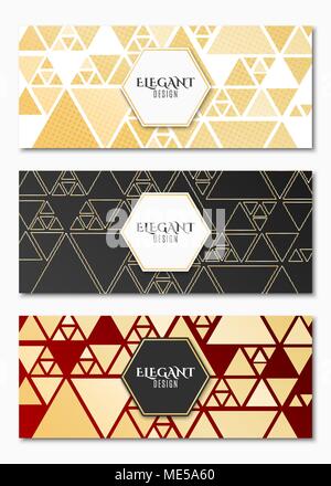 Jeu de cartes luxe élégant pour votre conception. Conception géométrique. Triangles d'or chaotique. Carte de vœux. Bannières géométriques. Vector illustration. EPS 10 Illustration de Vecteur