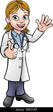 Cartoon Female Doctor Giving Thumbs Up Illustration de Vecteur