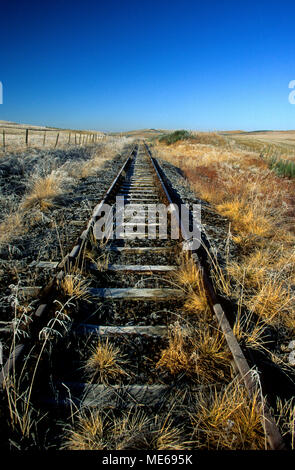 Les voies de chemin de fer abandonnée dans un champ. Le Cantal. L'Auvergne. France Banque D'Images