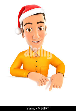 3d man with christmas hat, illustration avec fond blanc isolé Banque D'Images