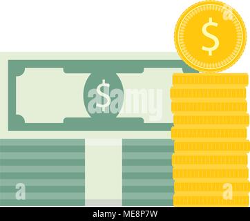La télévision, une pièce de monnaie et billets de banque. Trésorerie devises dollar, vecteur de Pile, pile d'investissement de l'argent vert illustration Illustration de Vecteur