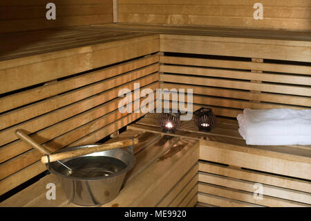À l'intérieur d'un sauna de l'établissement Best Western Premier Hotel Katajanokka, Helsinki, Finlande. Banque D'Images