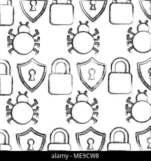 Cadenas de sécurité cybernétique de fond bug shield Illustration de Vecteur