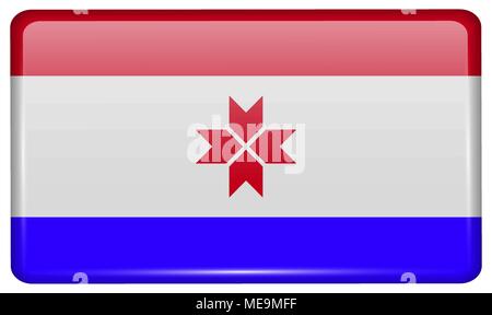 Drapeaux de Mordovie, sous la forme d'un aimant sur le réfrigérateur avec les réflexions de lumière. Vector illustration Illustration de Vecteur