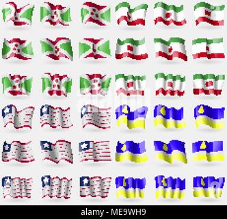 Le Burundi, l'Iran, le Libéria, la Bouriatie. Ensemble de 36 drapeaux des pays du monde. Vector illustration Illustration de Vecteur