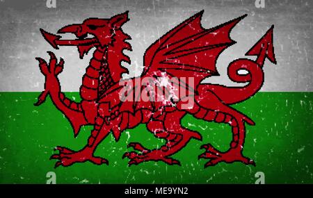 Drapeaux de pays de Galles avec la texture du verre brisé. Vector illustration Illustration de Vecteur