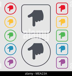 L'icône main signe. symbole sur le boutons ronds et carrés avec le bâti. Vector illustration Illustration de Vecteur