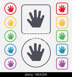 Icône Main signe. symbole sur le boutons ronds et carrés avec le bâti. Vector illustration Illustration de Vecteur