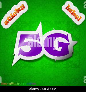 L'icône de la technologie 5G signe. L'étiquette collante de couleur chic symbole sur fond vert. Vector illustration Illustration de Vecteur