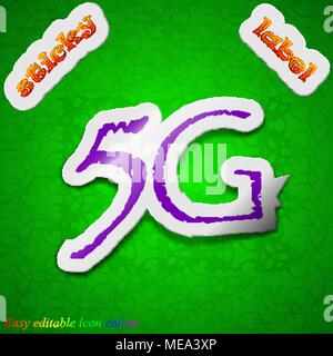 L'icône de la technologie 5G signe. L'étiquette collante de couleur chic symbole sur fond vert. Vector illustration Illustration de Vecteur