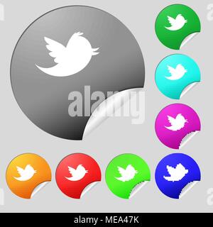 Icône retweet messages signe. Ensemble de huit boutons ronds multicolores, autocollants. Vector illustration Illustration de Vecteur