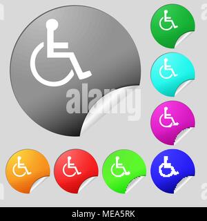 Icône désactivée signe. Ensemble de huit boutons ronds multicolores, autocollants. Vector illustration Illustration de Vecteur