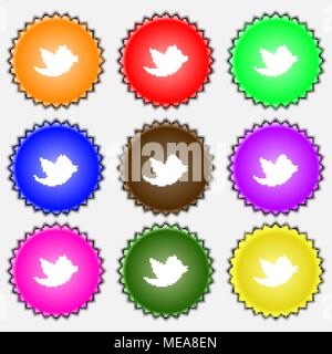 Icône retweet messages signe. Une série de 9 étiquettes de couleurs différentes. Vector illustration Illustration de Vecteur