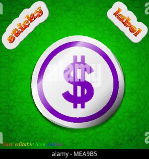 Icône Dollar sign. L'étiquette collante de couleur chic symbole sur fond vert. Vector illustration Illustration de Vecteur