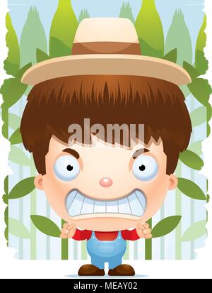 Illustration d'une caricature d'un jeune garçon avec une expression de colère des agriculteurs. Illustration de Vecteur