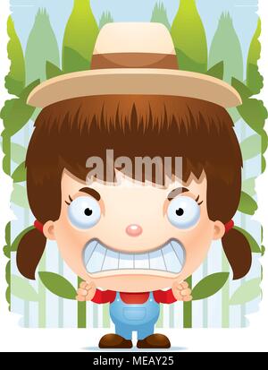 Illustration d'une caricature d'une jeune fille avec une expression de colère des agriculteurs. Illustration de Vecteur