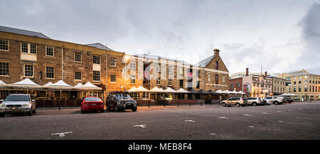 Salamanca Place, sur un matin gris, Point de batterie, Hobart Banque D'Images