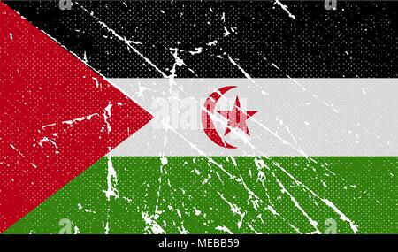 Drapeau du Sahara Occidental avec l'ancienne texture. Vector illustration Illustration de Vecteur