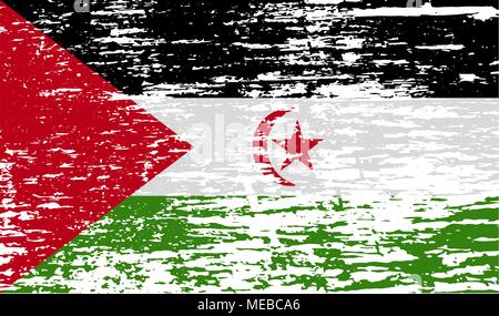 Drapeau du Sahara Occidental avec l'ancienne texture. Vector illustration Illustration de Vecteur