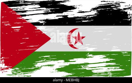 Drapeau du Sahara Occidental avec l'ancienne texture. Vector illustration Illustration de Vecteur