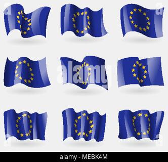 Ensemble de drapeaux de l'Union européenne dans l'air. Vector illustration Illustration de Vecteur