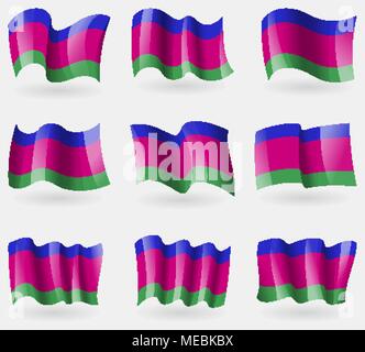 Ensemble de drapeaux République Kuban dans l'air. Vector illustration Illustration de Vecteur