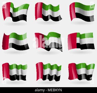 Ensemble d'Emirats Arabes Unis drapeaux dans l'air. Vector illustration Illustration de Vecteur