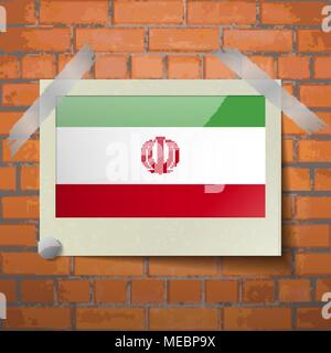 Drapeaux de l'Iran un scotch collé sur mur de brique rouge. Vector Illustration de Vecteur