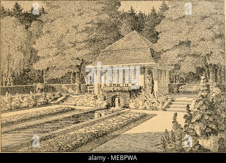 . Die Gartenwelt . Wohn- und zu einem. Gesellschaftsgarten Landsitze. Ansichtszeichnung. Nach einem ausgeführten Entwürfe des Gartenarchitekten Topper, Köln. des Gartenliebhabers les Leistungsfähigkeit abhängig. - Nur ein Schaden haftet die beiden une Baumethoden : Regel- mäßigkeit dans der Verwendung von Gartenpflanzen. Durch sie ist nicht allein das Bild im Garten, sondern auch das Leben der Gewächse gefährdet. Erst die Wissenschaft der Neuzeit hat eine Ordnung ins Pflanzenleben, gebracht hat sie soziologische und ökologische Grundgesetze geschaffen, die den Umgang mit Pflanze Banque D'Images