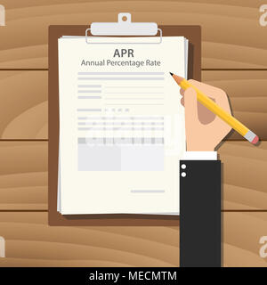Apr taux annuel effectif global concept illustration avec l'homme d'affaires Part de la signature d'un document de la paperasserie au dessus de la table vector Banque D'Images