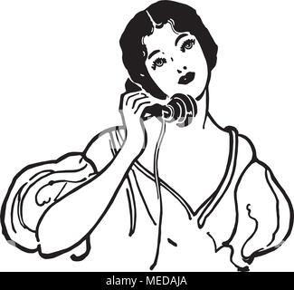 Début de siècle Gal Au téléphone - Retro Clipart Illustration Illustration de Vecteur