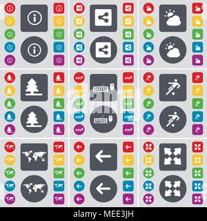 Marque de l'information, partager, nuage, Firtree, Clavier, Football, monde, Flèche gauche, symbole de l'icône Plein écran. Un grand ensemble de télévision, boutons de couleur pour votre Illustration de Vecteur