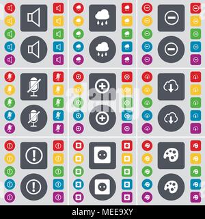 Son, nuage, moins, Microphone, Plus, nuage, Exclamation, Socket, l'icône de la palette symbole. Un grand ensemble de télévision, boutons de couleur pour votre conception. Vec Illustration de Vecteur
