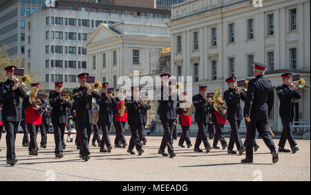 La Caserne Wellington, Londres, Royaume-Uni. 20 avril, 2018. Le Régiment royal de l'Ecosse sur la garde de cérémonie à Londres pour 3 semaines. Banque D'Images