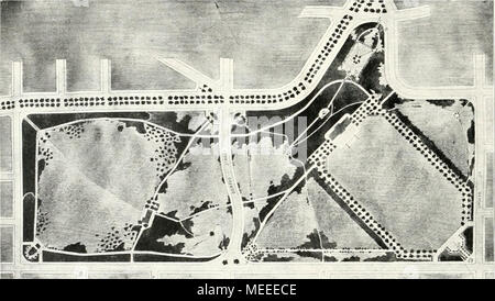 . Die Gartenkunst . Wettbewerbsentwurf für den Schillerpark zu Berlin von W. Petznick und J. Schneider, ca Mafistab. 1 : 7500. homme terrassierten Rosenhanges den Eindruck eines bekommt. Im Süden ist dieser Teil abgeschlossen durch das sich dem Uhrhaus Unterstandshallen, seitlich anschließen (s. Bild Seite 125). Östlich vom Spielplatz liegt der Rosengarten, seitlich durch Hecken von der übrigen Wildnis ab- geschlossen. Un homme überwindet Straße 37 den Hügel durch eine treppe (s. Bild Seite 125). Barfußstraße für die, die durchschnittlich 2 Terrain durchschneidet m das tief, wird eine mehr- ge dem Banque D'Images