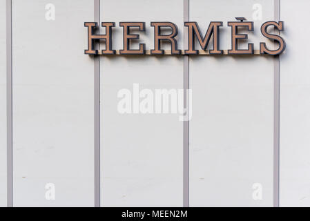 Chengdu, province du Sichuan, Chine - 18 Avril 2018 : Hermes logo sur un immeuble dans Taikooli Banque D'Images