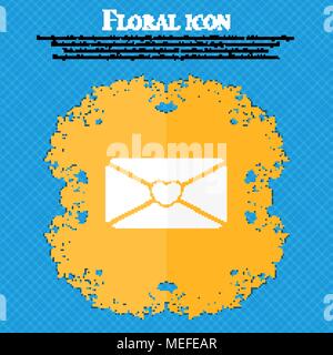 L'icône de lettre d'amour. Design plat floral sur un fond abstrait bleu avec place pour votre texte. Vector illustration Illustration de Vecteur