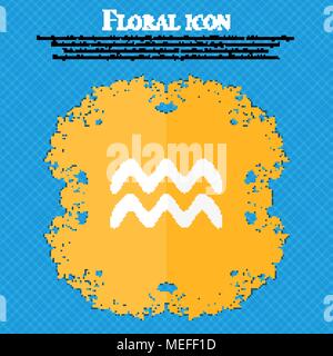 L'icône d'Aquarius. Design plat floral sur un fond abstrait bleu avec place pour votre texte. Vector illustration Illustration de Vecteur